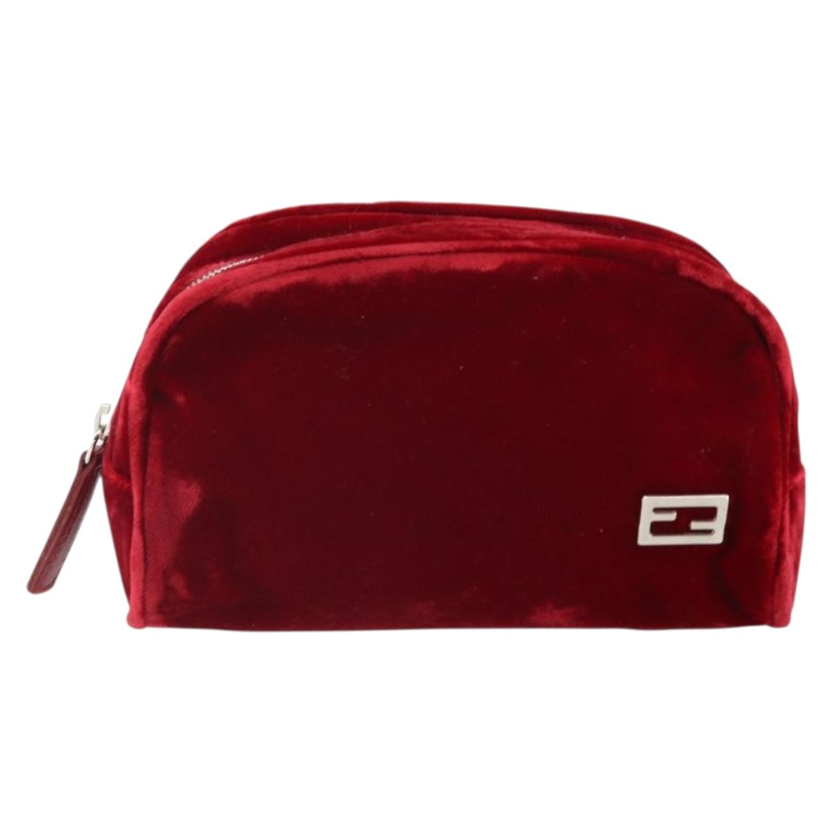 FENDI Pouch Velor Red Silver Auth ti3746