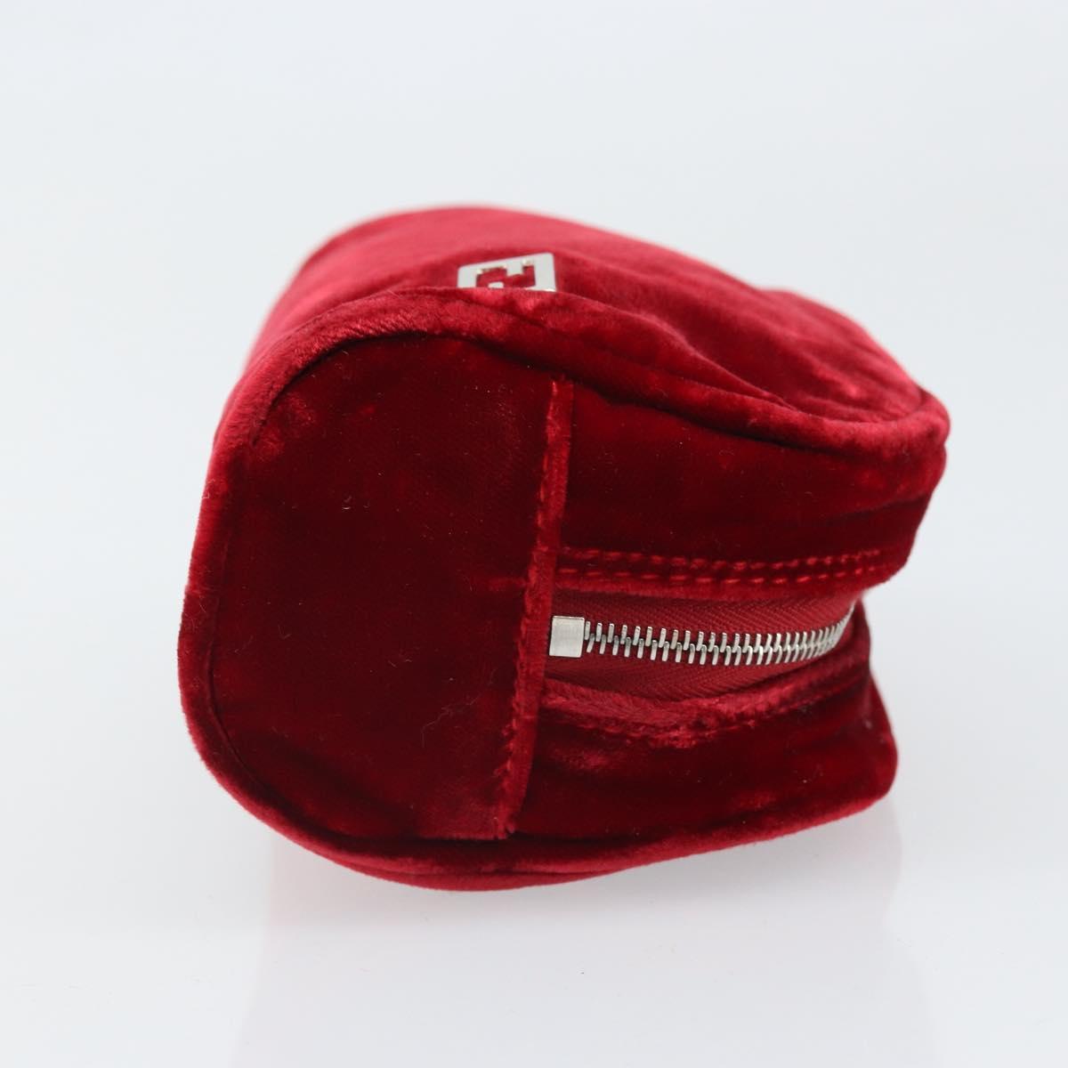 FENDI Pouch Velor Red Silver Auth ti3746