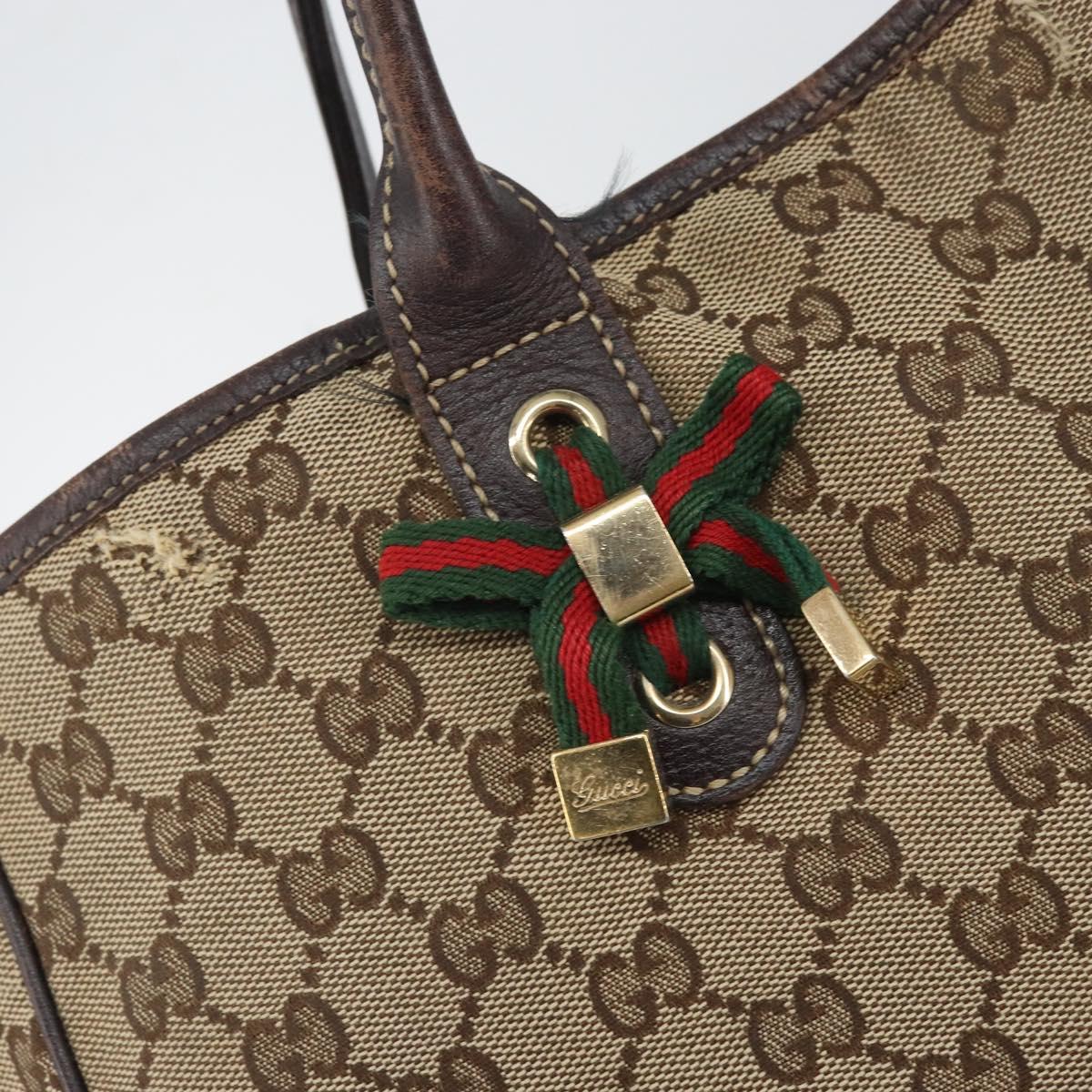 GUCCI GG Canvas Web Sherry Line Tote Bag Beige Gold 163805 Auth ti3747