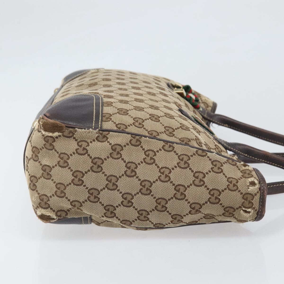 GUCCI GG Canvas Web Sherry Line Tote Bag Beige Gold 163805 Auth ti3747