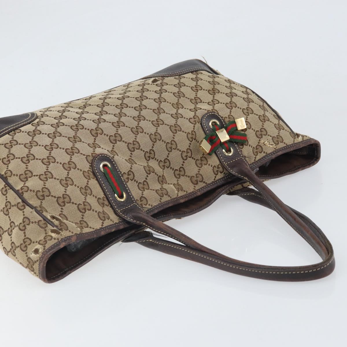 GUCCI GG Canvas Web Sherry Line Tote Bag Beige Gold 163805 Auth ti3747
