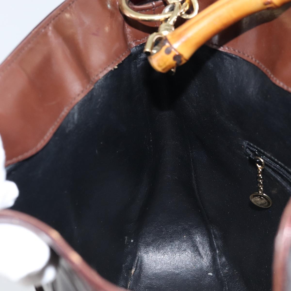 GUCCI Bamboo Hand Bag Patent leather 2way Brown Gold 001 1705 1638 Auth ti3749