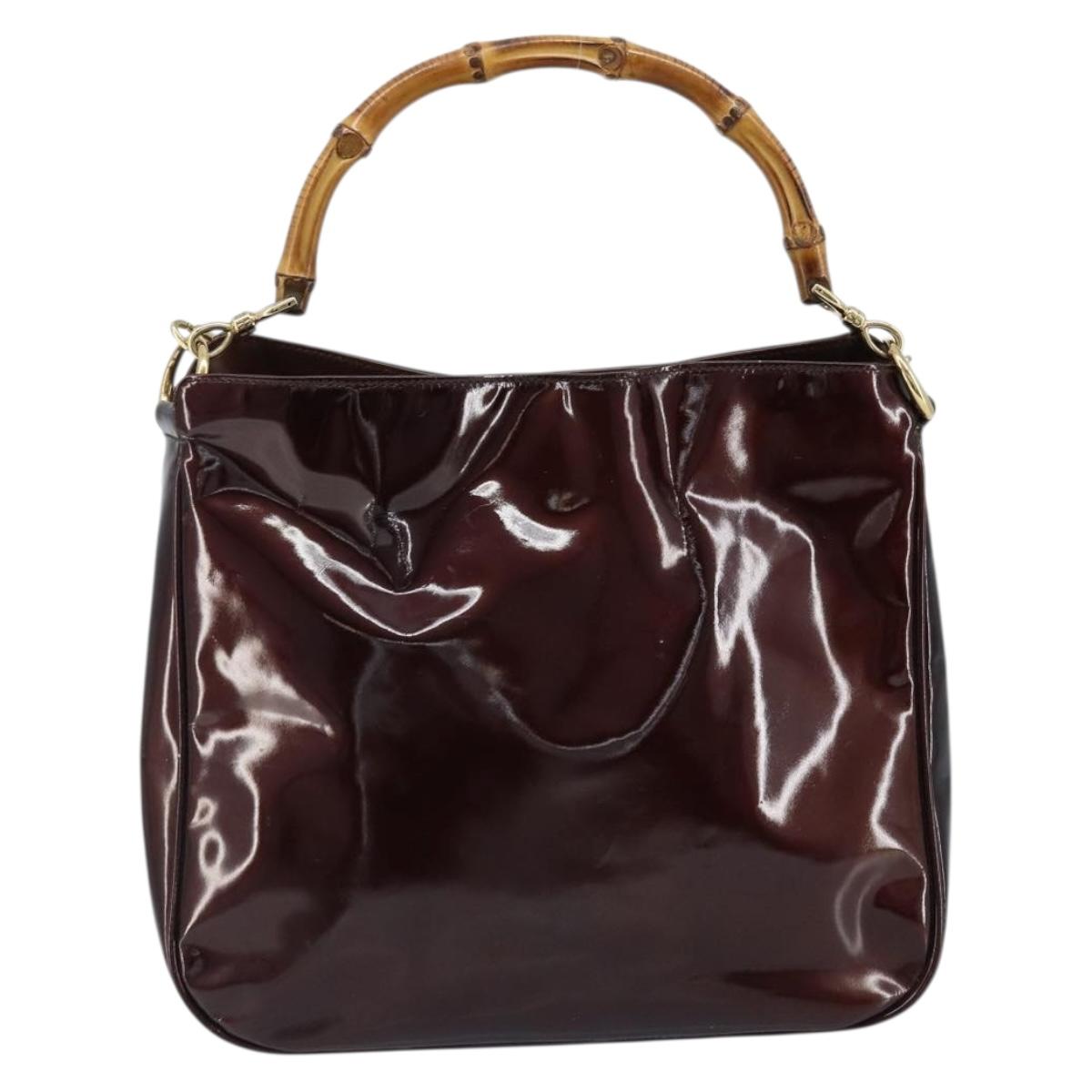 GUCCI Bamboo Hand Bag Patent leather 2way Brown Gold 001 1705 1638 Auth ti3749
