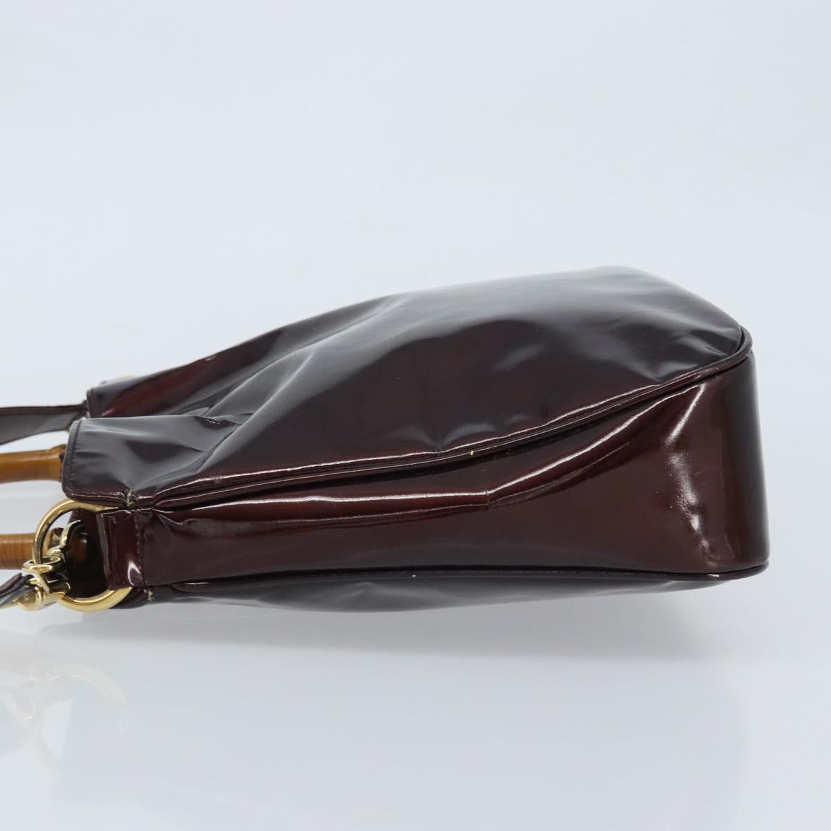 GUCCI Bamboo Hand Bag Patent leather 2way Brown Gold 001 1705 1638 Auth ti3749