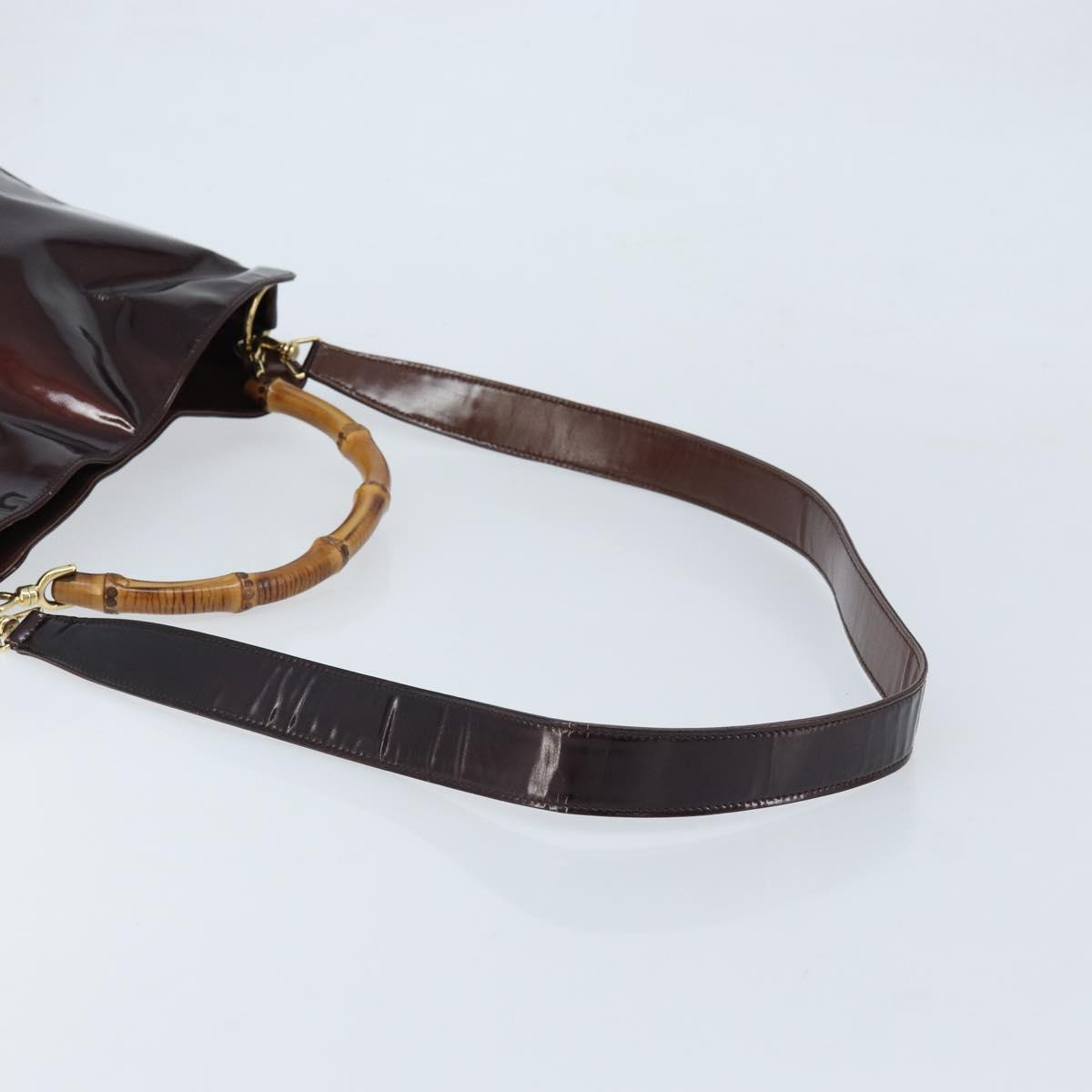 GUCCI Bamboo Hand Bag Patent leather 2way Brown Gold 001 1705 1638 Auth ti3749