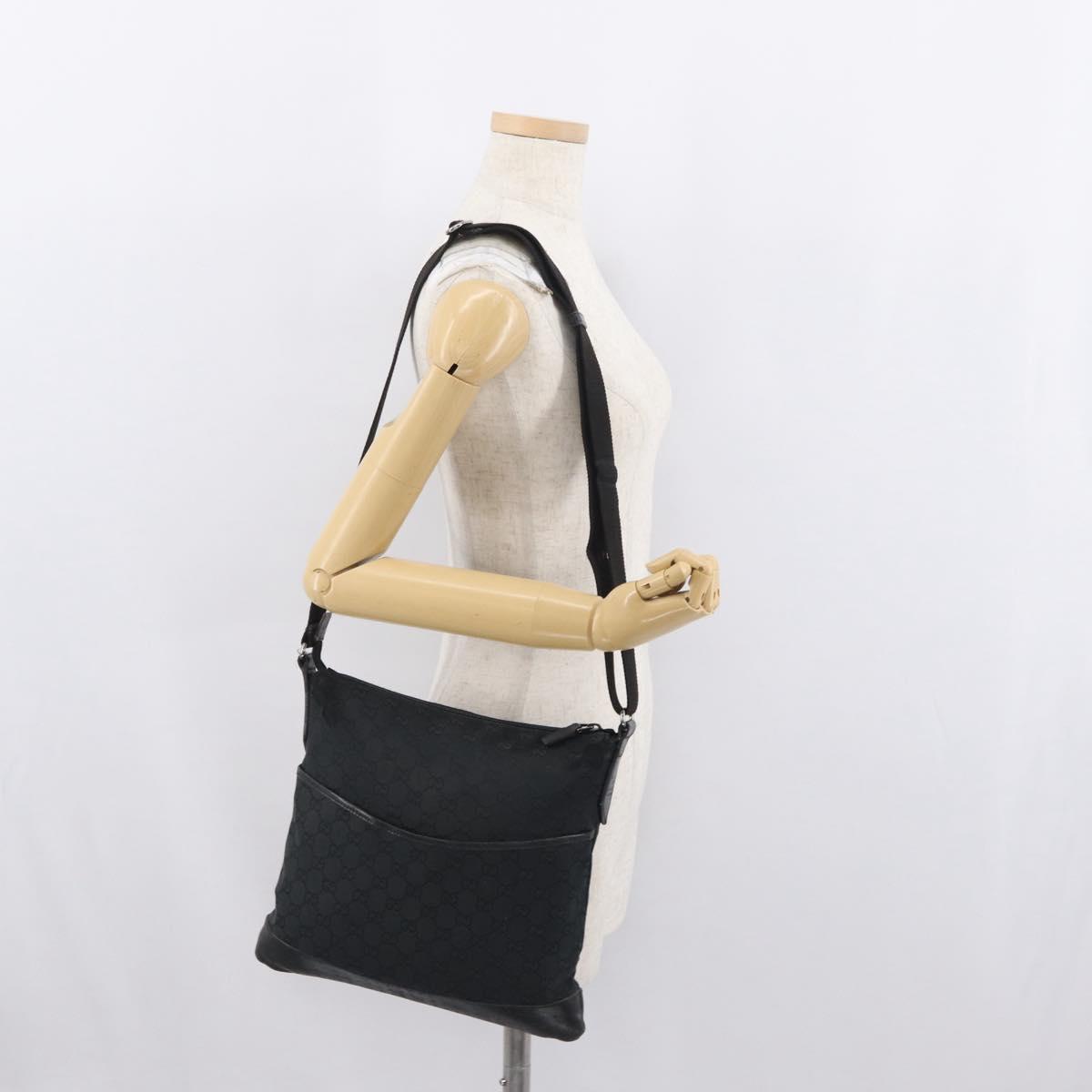 GUCCI GG Canvas Shoulder Bag Black Silver 145857 Auth ti3750