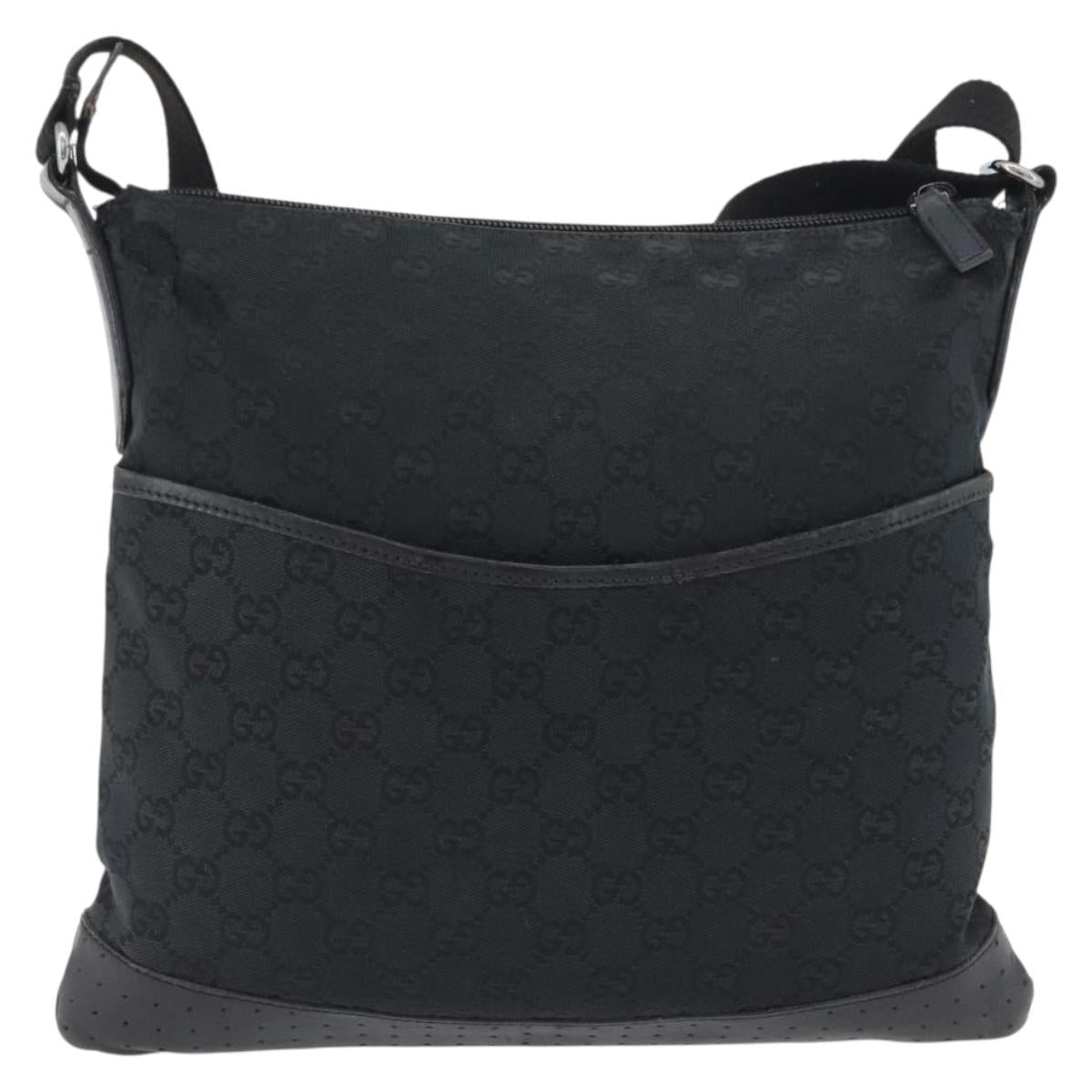GUCCI GG Canvas Shoulder Bag Black Silver 145857 Auth ti3750