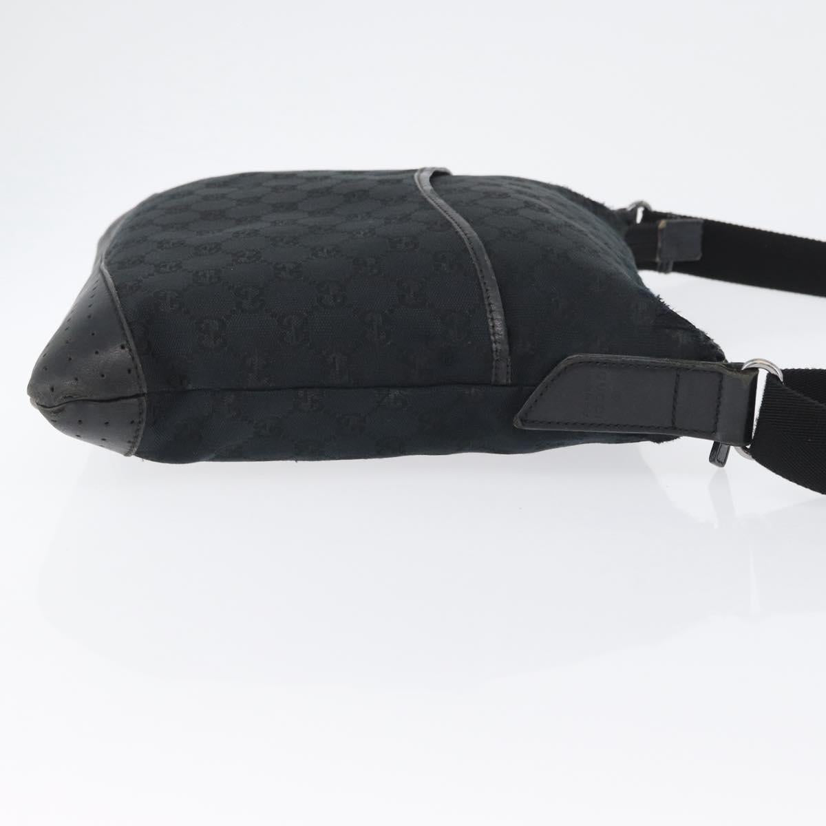 GUCCI GG Canvas Shoulder Bag Black Silver 145857 Auth ti3750