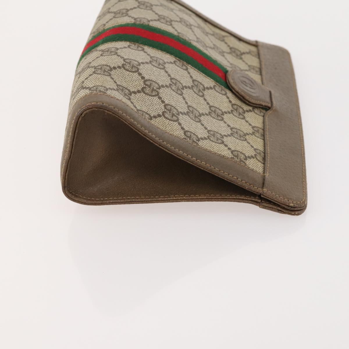 GUCCI GG Supreme Web Sherry Line Pouch Clutch Bag PVC 2 Set Beige Auth ti3752