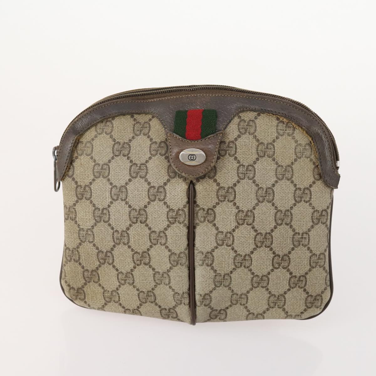GUCCI GG Supreme Web Sherry Line Pouch Clutch Bag PVC 2 Set Beige Auth ti3752
