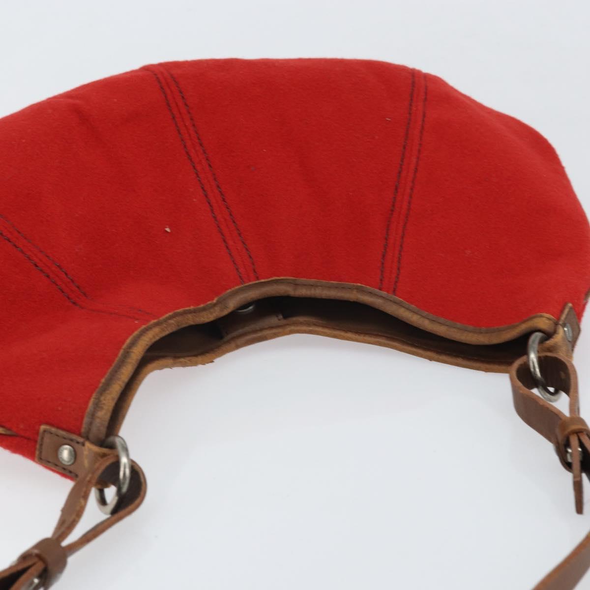 BURBERRY Blue Label Shoulder Bag Felt Leather Red Silver Auth ti3756