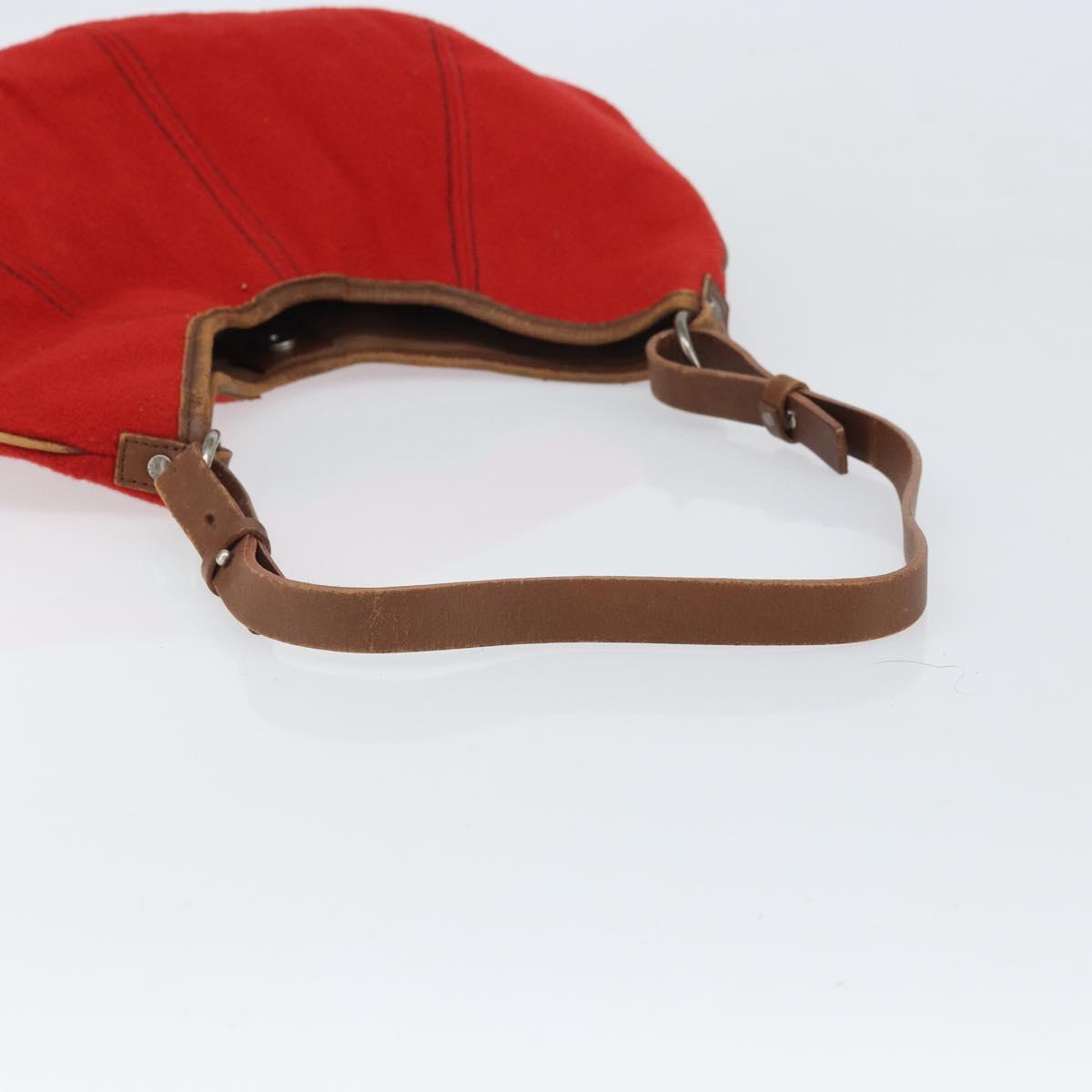 BURBERRY Blue Label Shoulder Bag Felt Leather Red Silver Auth ti3756
