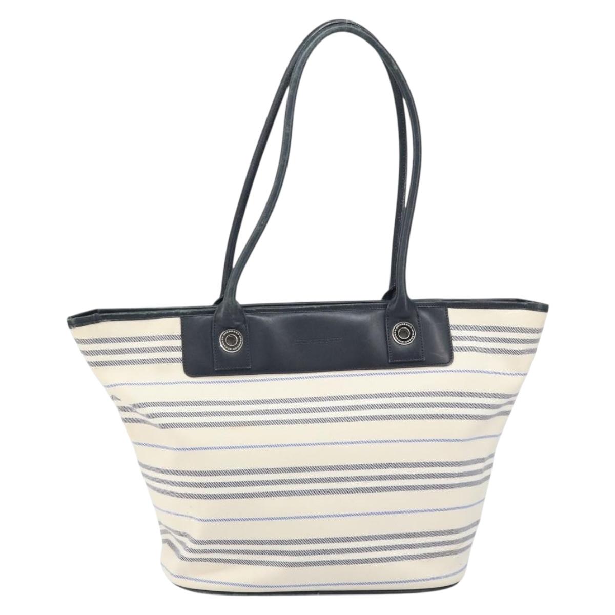 BURBERRY Tote Bag Canvas Leather White Silver gold Auth ti3757