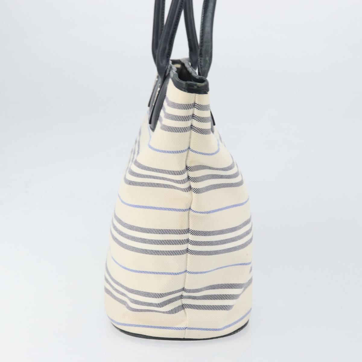BURBERRY Tote Bag Canvas Leather White Silver gold Auth ti3757