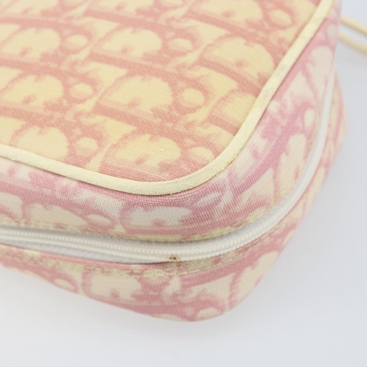 Christian Dior Trotter Canvas Pouch PVC Pink Silver Auth ti3758