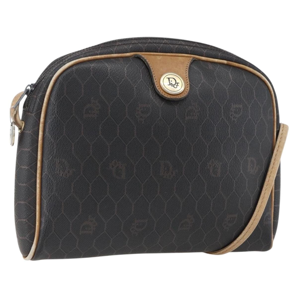 Christian Dior Honeycomb Canvas Shoulder Bag PVC Black Gold Auth ti3760