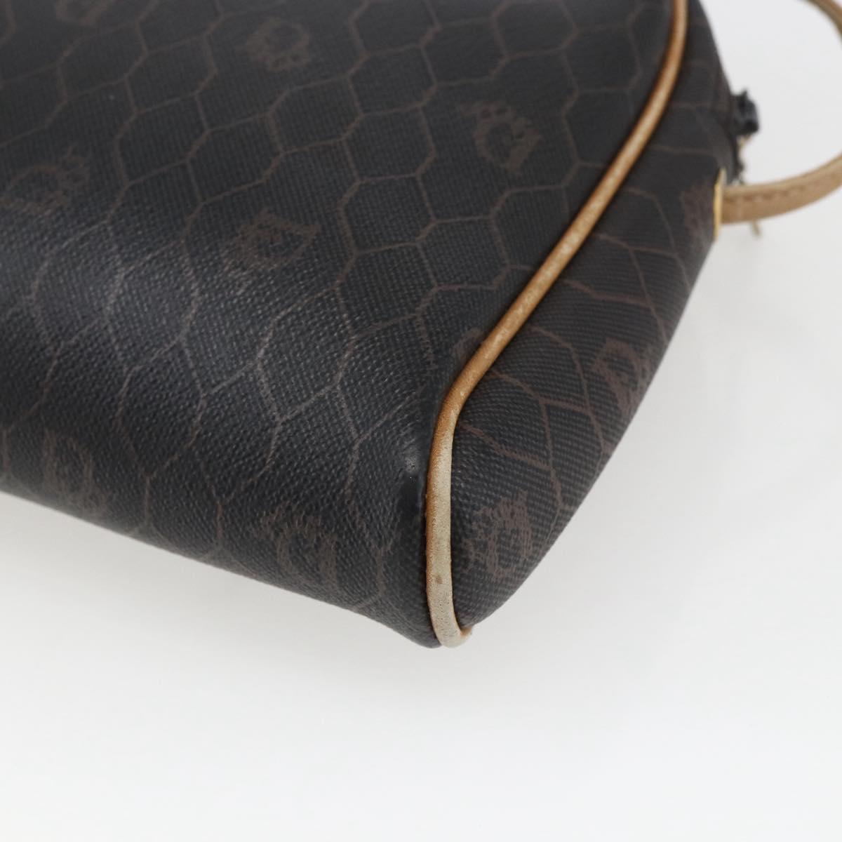 Christian Dior Honeycomb Canvas Shoulder Bag PVC Black Gold Auth ti3760