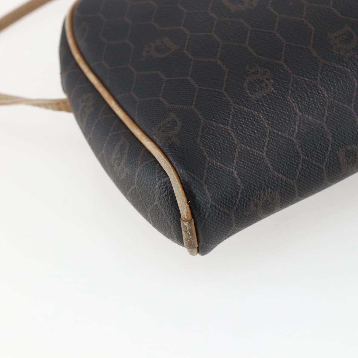 Christian Dior Honeycomb Canvas Shoulder Bag PVC Black Gold Auth ti3760