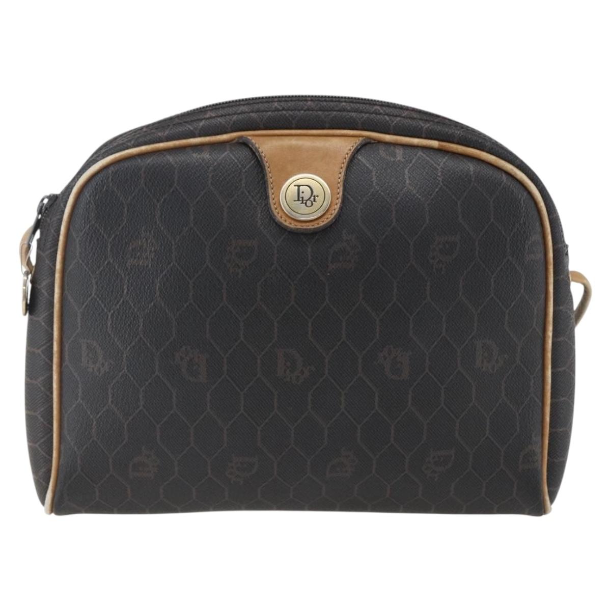Christian Dior Honeycomb Canvas Shoulder Bag PVC Black Gold Auth ti3760