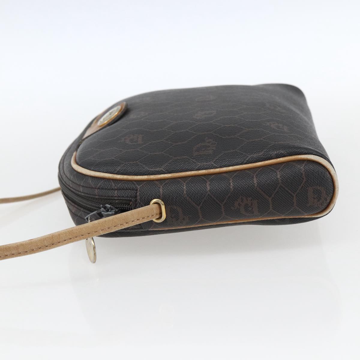 Christian Dior Honeycomb Canvas Shoulder Bag PVC Black Gold Auth ti3760