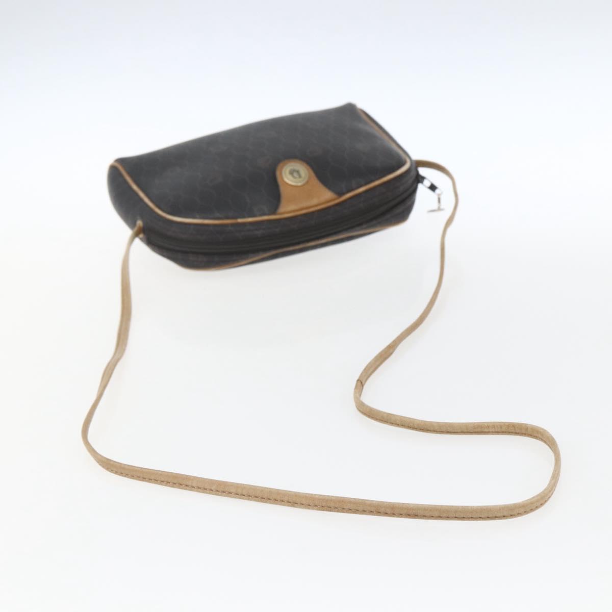 Christian Dior Honeycomb Canvas Shoulder Bag PVC Black Gold Auth ti3760
