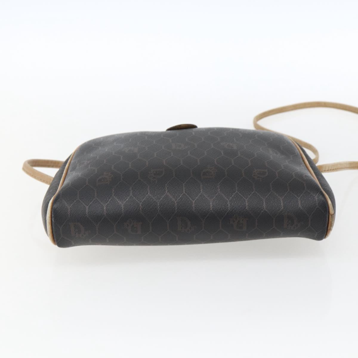 Christian Dior Honeycomb Canvas Shoulder Bag PVC Black Gold Auth ti3760