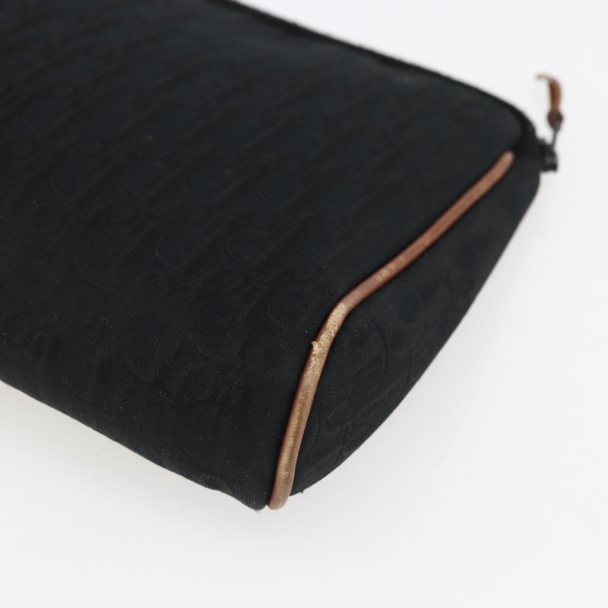 Christian Dior Trotter Canvas Pouch Black Gold Auth ti3761