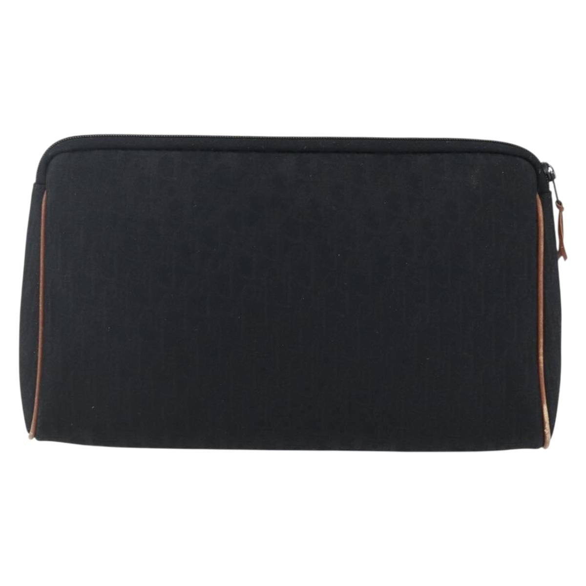 Christian Dior Trotter Canvas Pouch Black Gold Auth ti3761