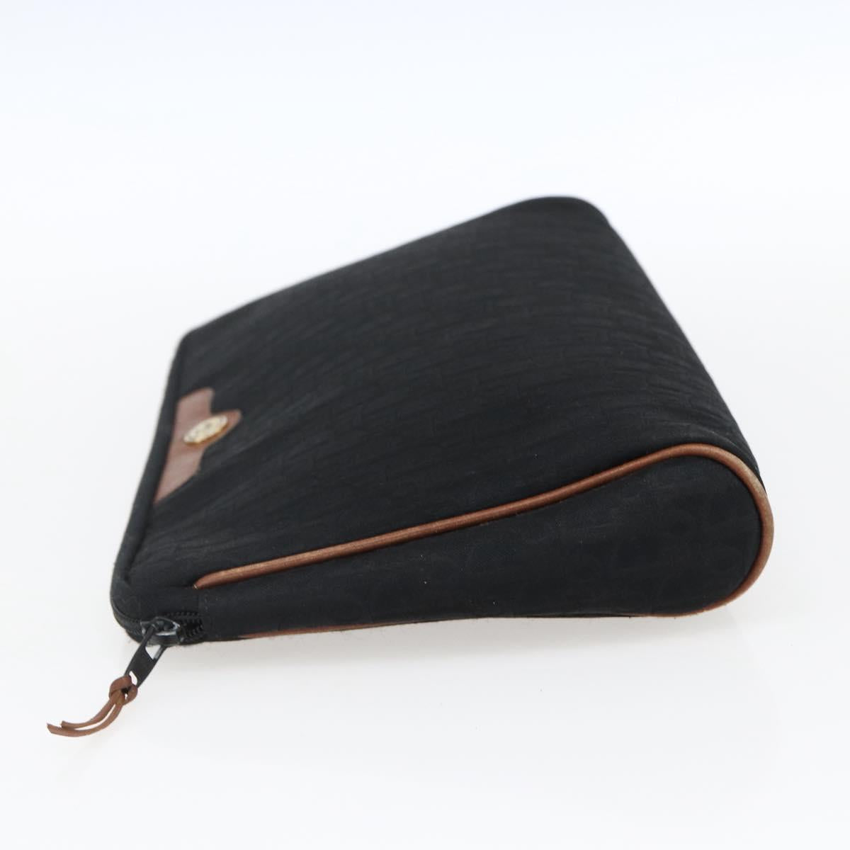 Christian Dior Trotter Canvas Pouch Black Gold Auth ti3761