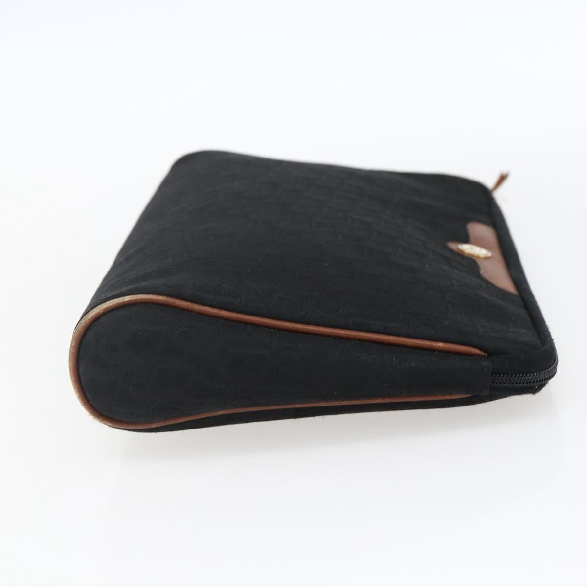Christian Dior Trotter Canvas Pouch Black Gold Auth ti3761
