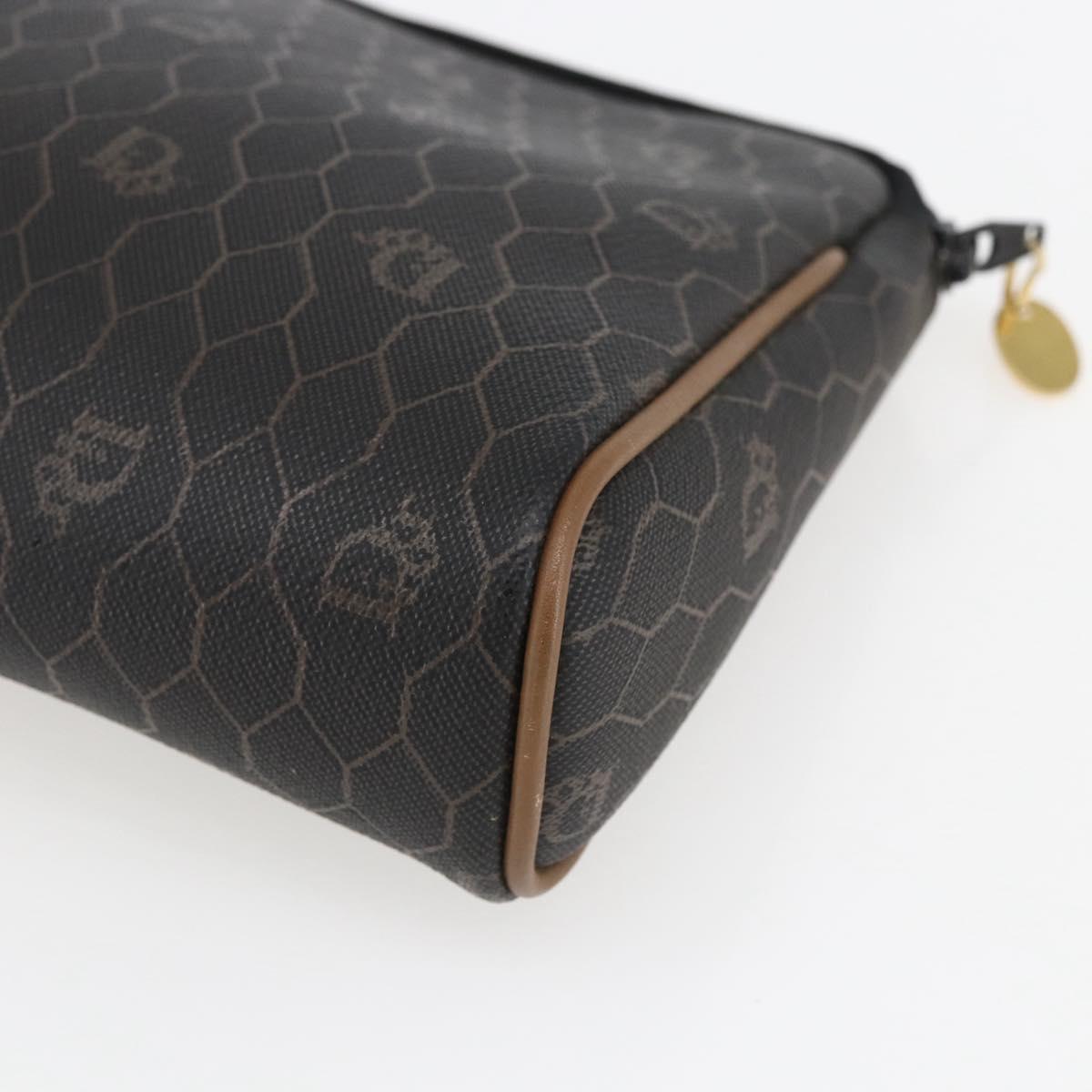 Christian Dior Honeycomb Canvas Pouch PVC Leather Black Auth ti3762