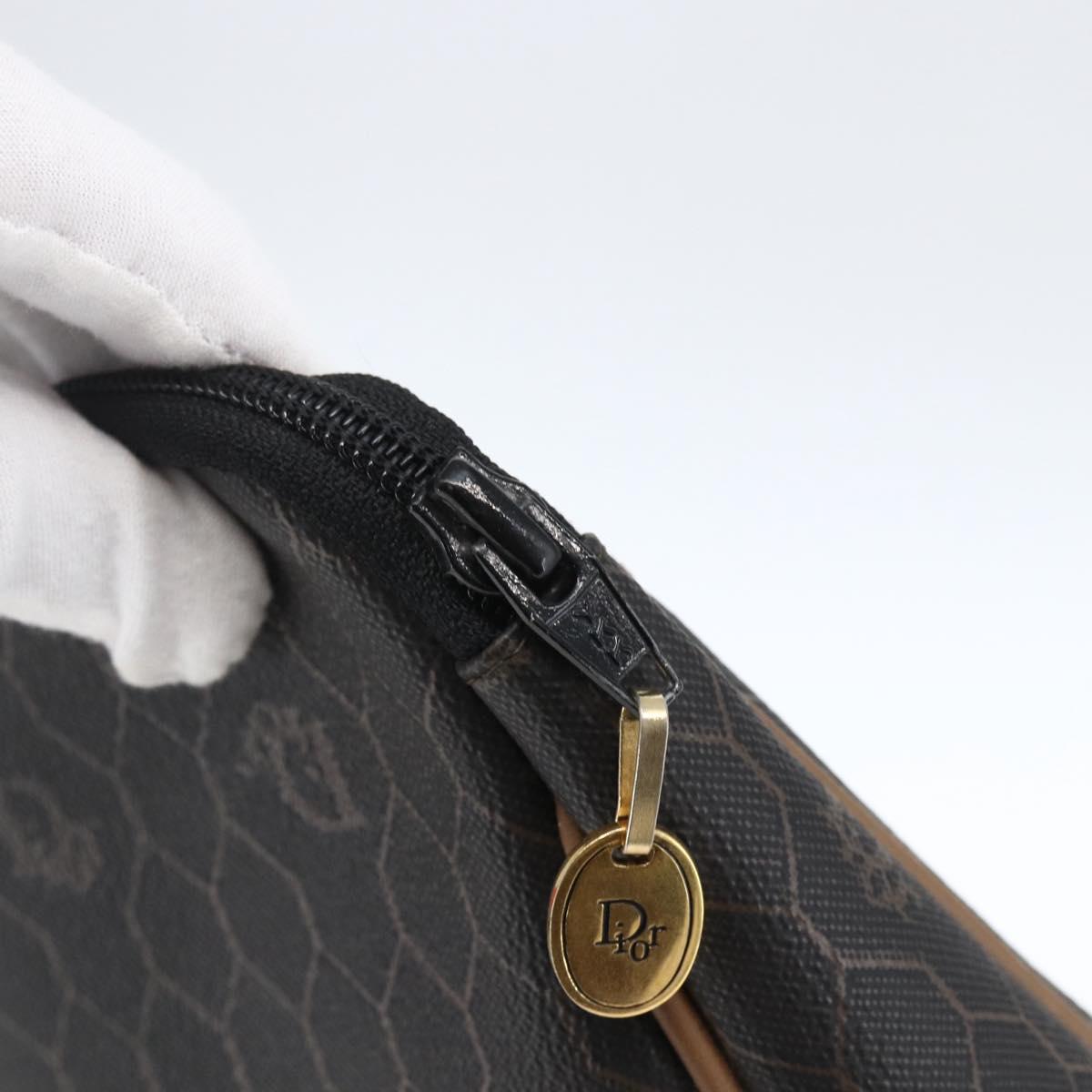 Christian Dior Honeycomb Canvas Pouch PVC Leather Black Auth ti3762