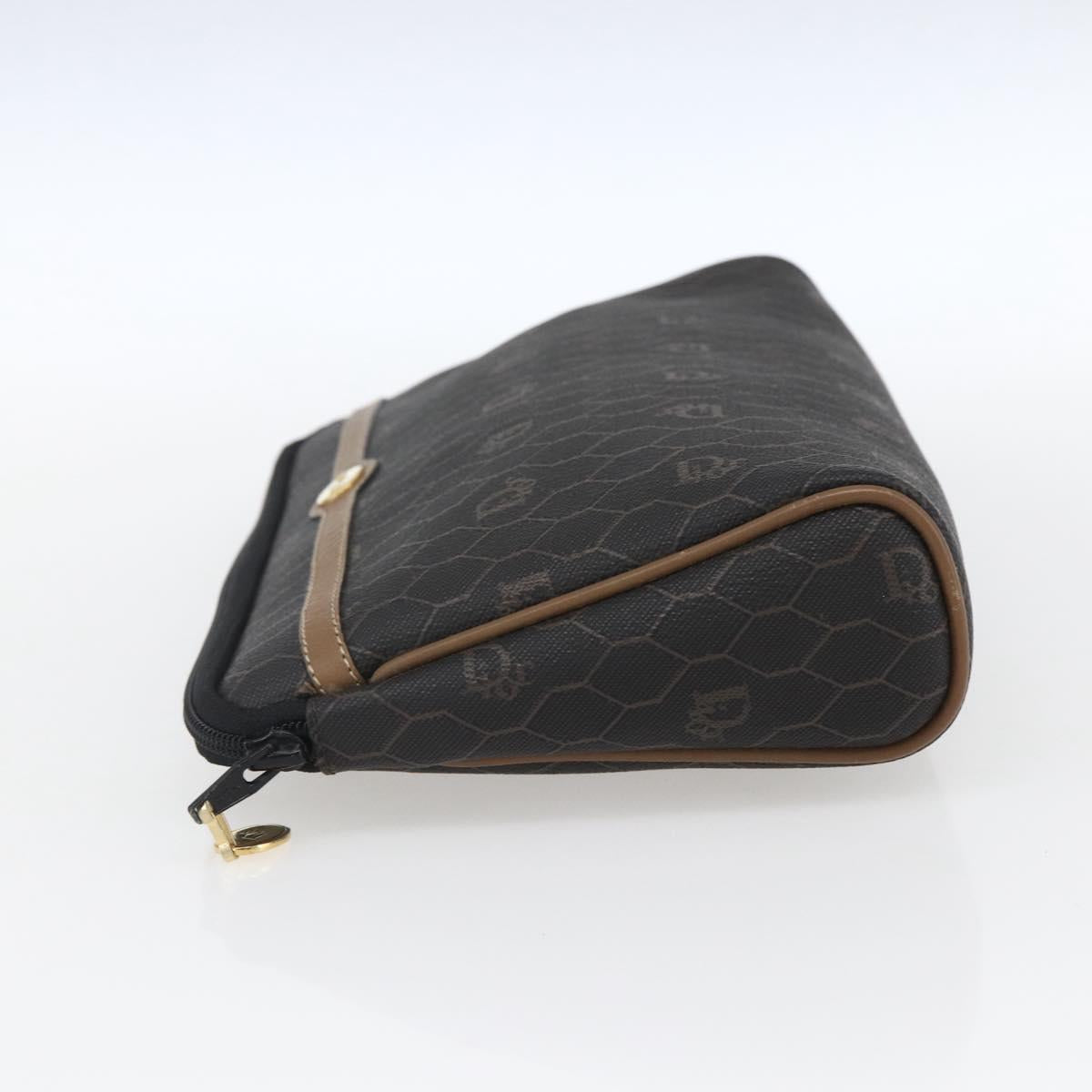 Christian Dior Honeycomb Canvas Pouch PVC Leather Black Auth ti3762