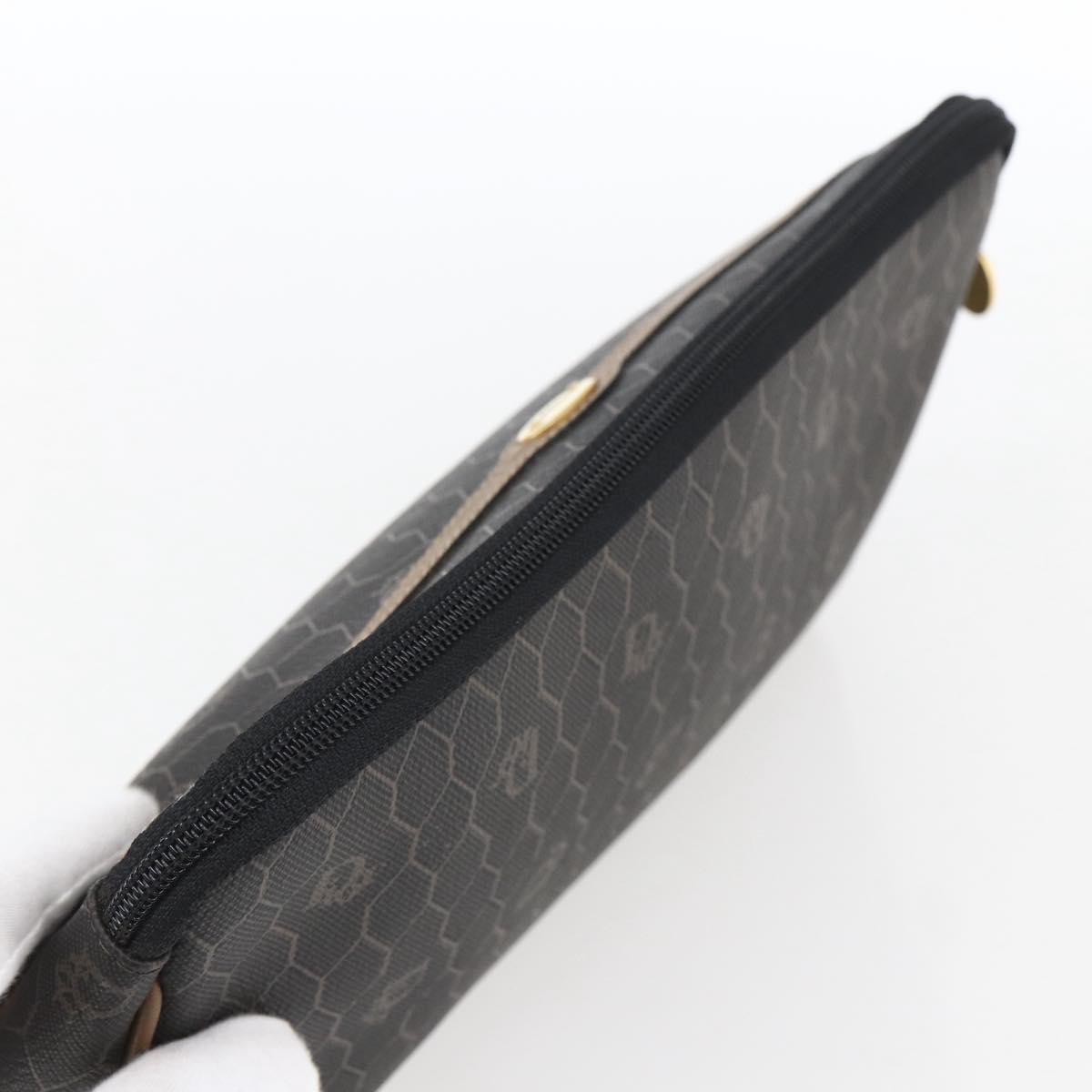 Christian Dior Honeycomb Canvas Pouch PVC Leather Black Auth ti3762