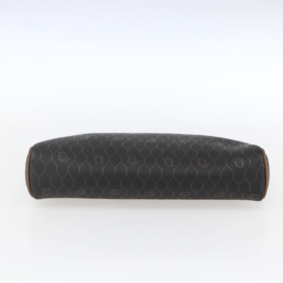 Christian Dior Honeycomb Canvas Pouch PVC Leather Black Auth ti3762
