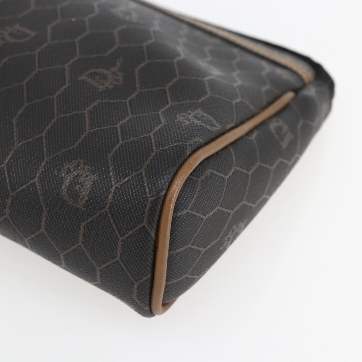 Christian Dior Honeycomb Canvas Pouch PVC Leather Black Auth ti3762