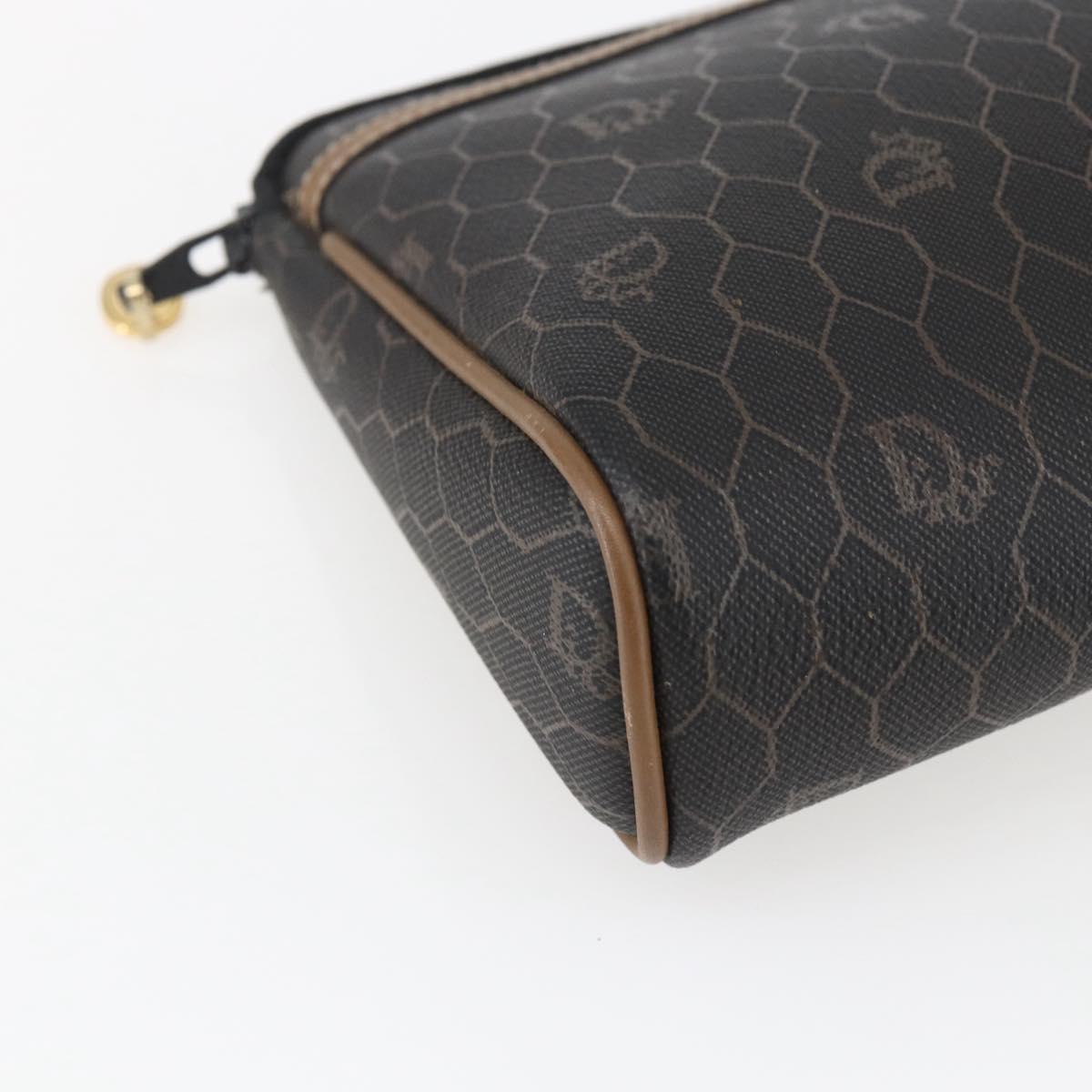 Christian Dior Honeycomb Canvas Pouch PVC Leather Black Auth ti3762