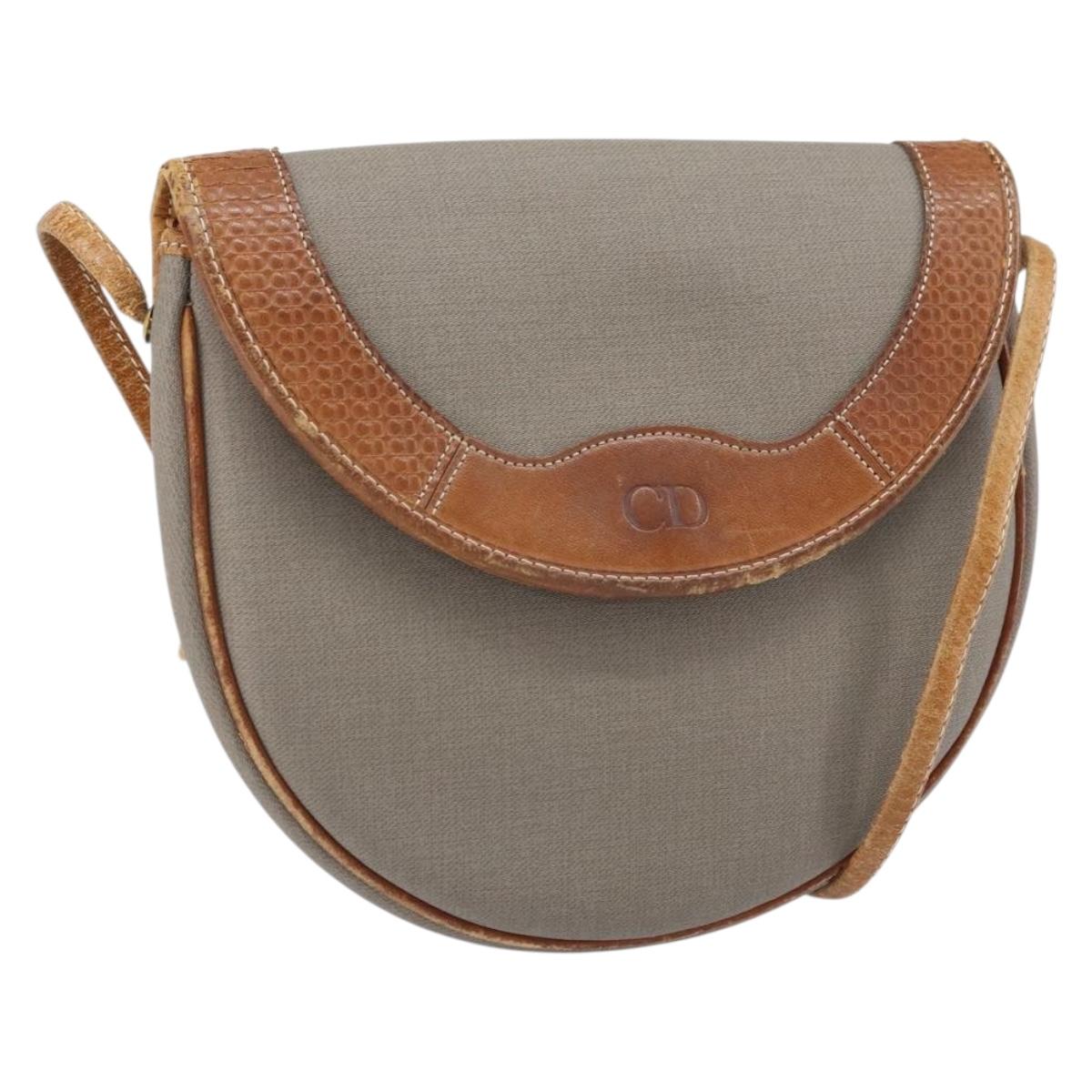 Christian Dior Shoulder Bag PVC Leather Gray Gold Auth ti3764