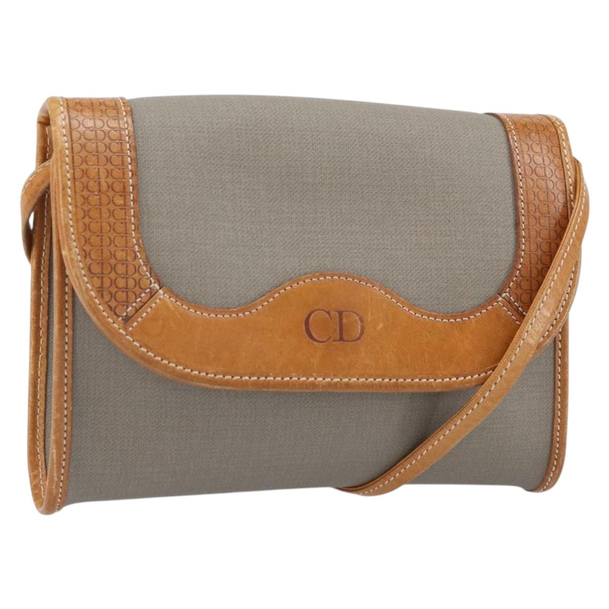 Christian Dior Shoulder Bag PVC Leather Gray Gold Auth ti3765