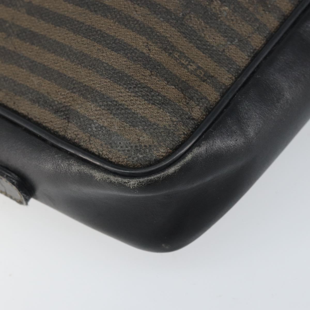 FENDI Pecan Canvas Shoulder Bag Coated Canvas Black Brown gold Auth ti3766