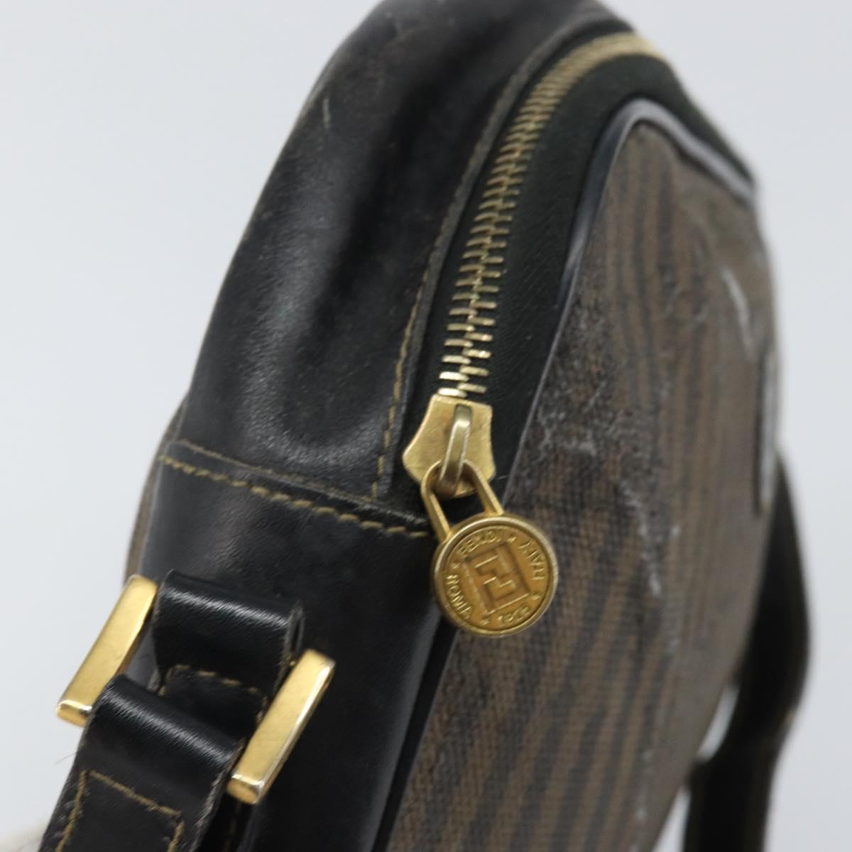 FENDI Pecan Canvas Shoulder Bag Coated Canvas Black Brown gold Auth ti3766
