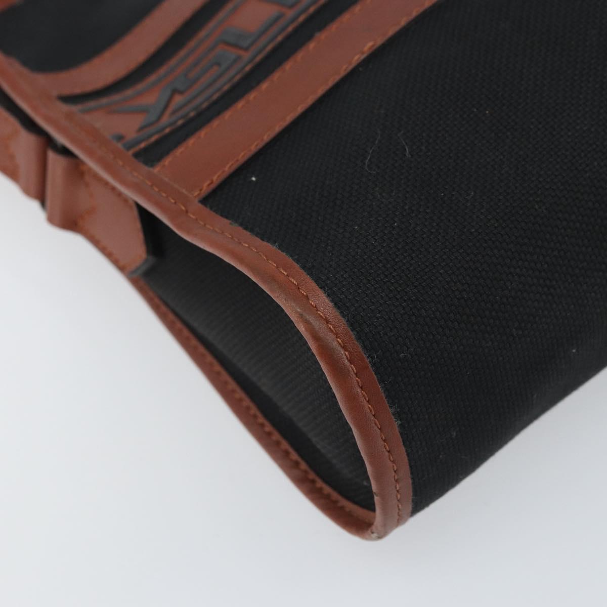SAINT LAURENT Shoulder Bag Canvas Leather Black Brown gold Auth ti3767