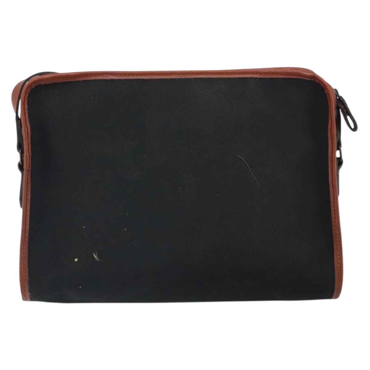 SAINT LAURENT Shoulder Bag Canvas Leather Black Brown gold Auth ti3767