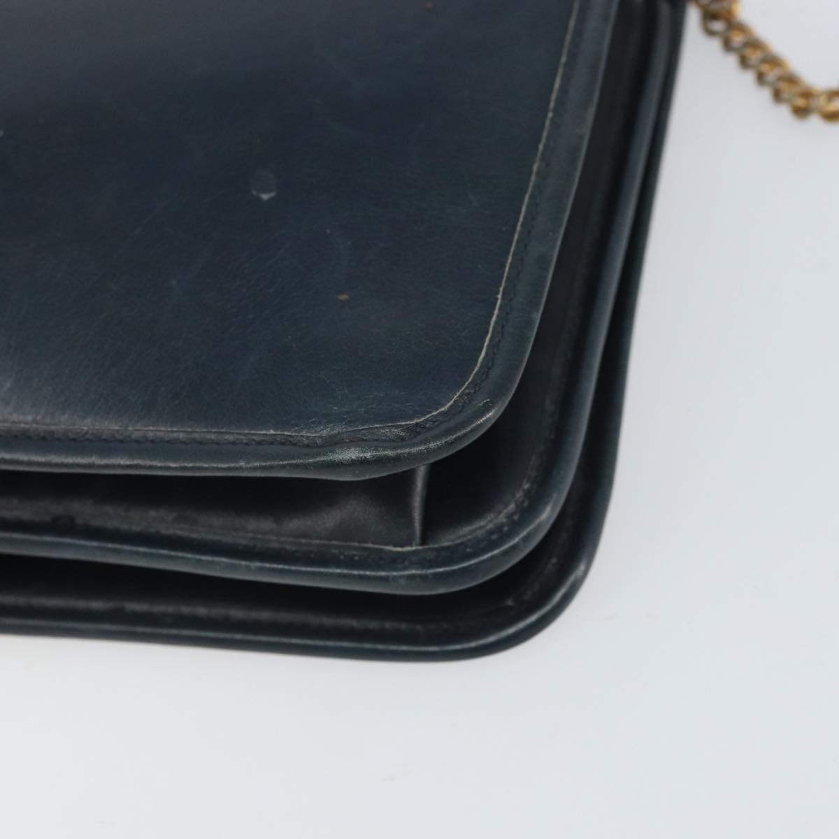 Christian Dior Chain Shoulder Bag Leather Navy Gold Auth ti3768