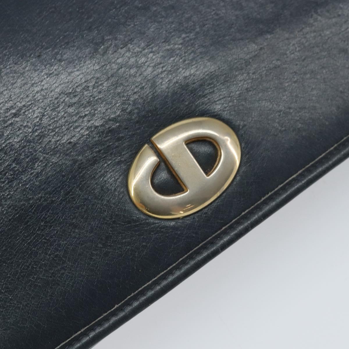 Christian Dior Chain Shoulder Bag Leather Navy Gold Auth ti3768
