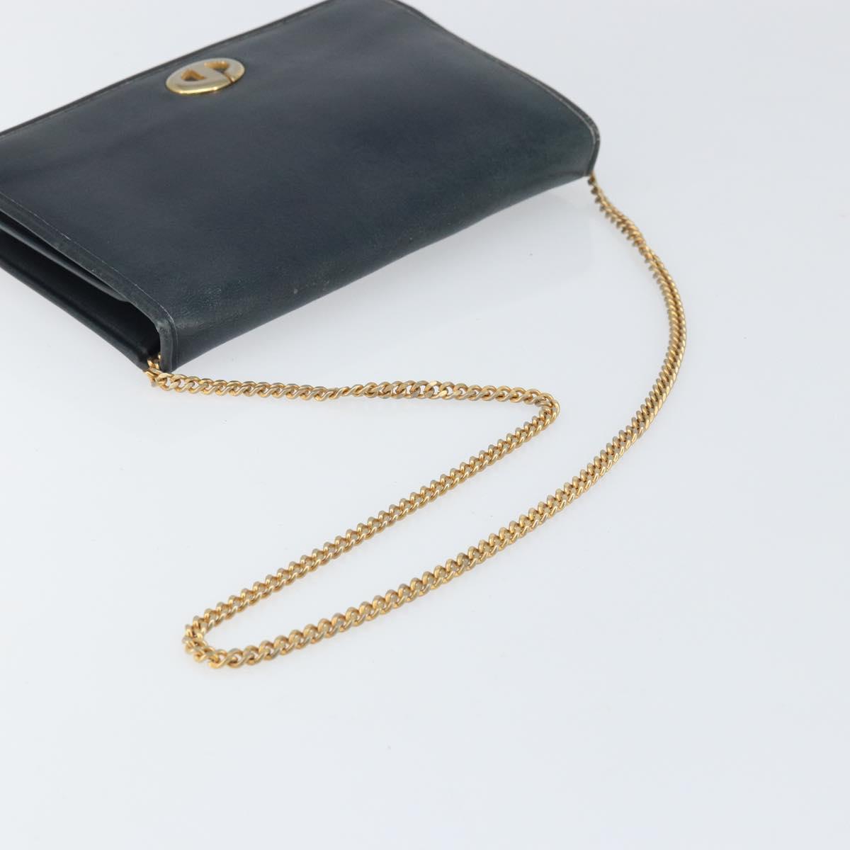 Christian Dior Chain Shoulder Bag Leather Navy Gold Auth ti3768