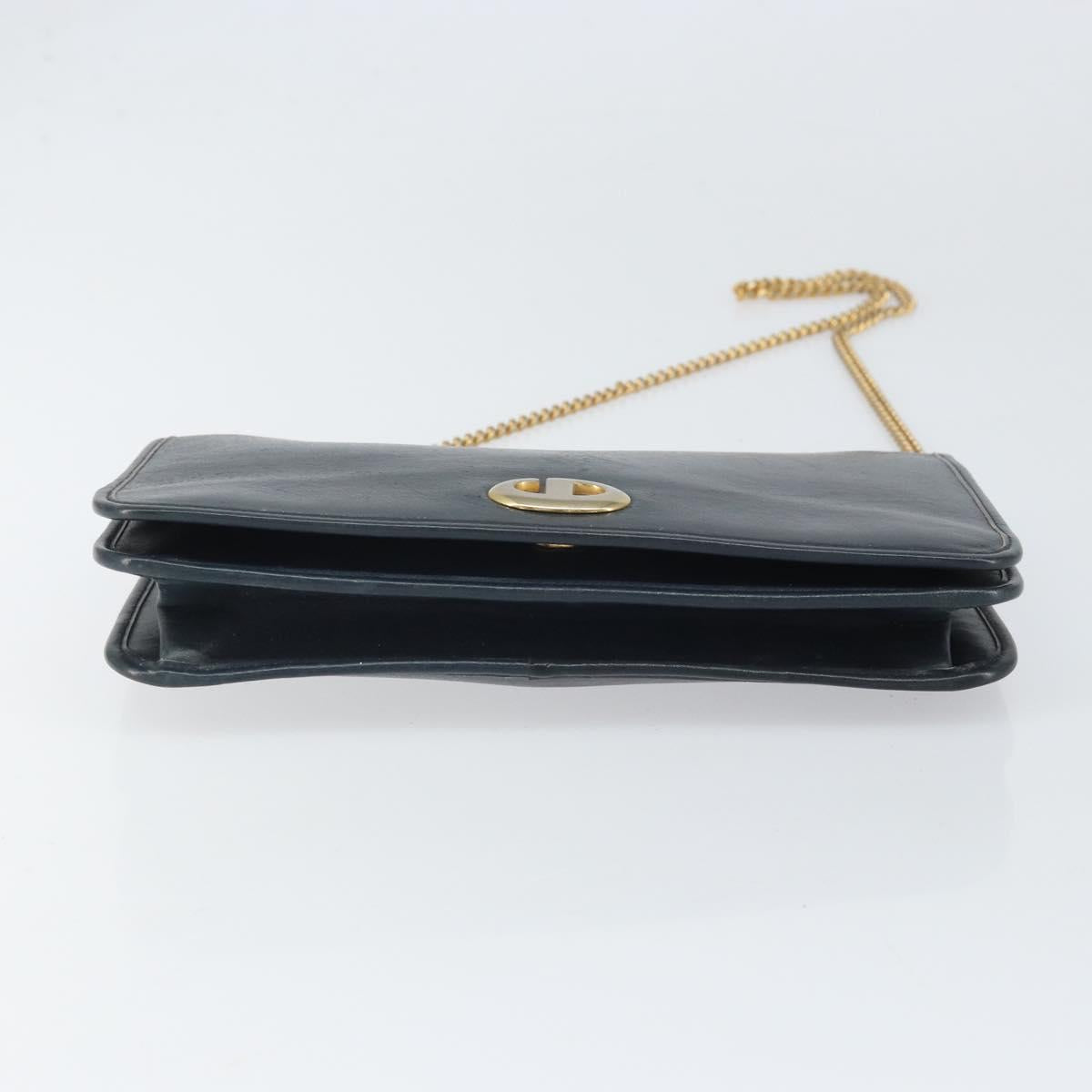 Christian Dior Chain Shoulder Bag Leather Navy Gold Auth ti3768