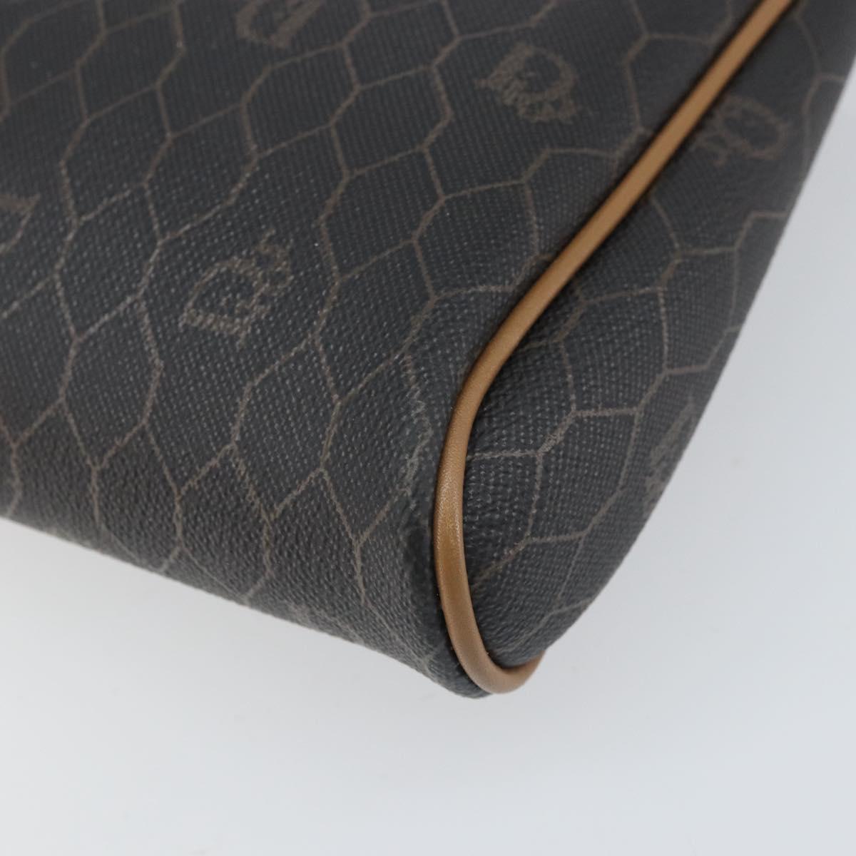 Christian Dior Honeycomb Canvas Pouch PVC Leather Black Auth ti3769
