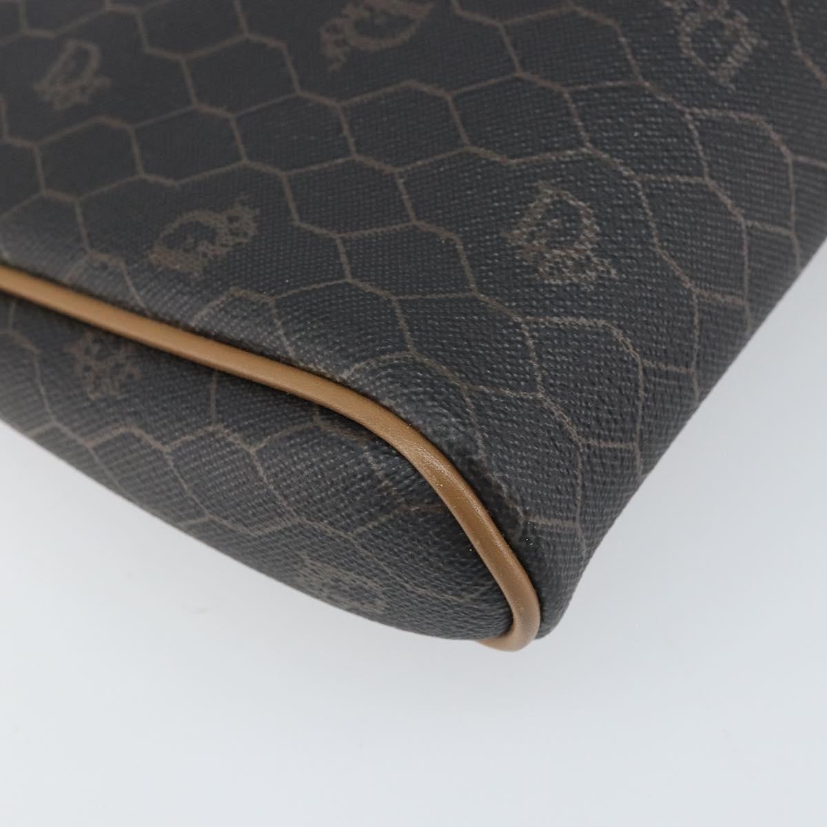 Christian Dior Honeycomb Canvas Pouch PVC Leather Black Auth ti3769