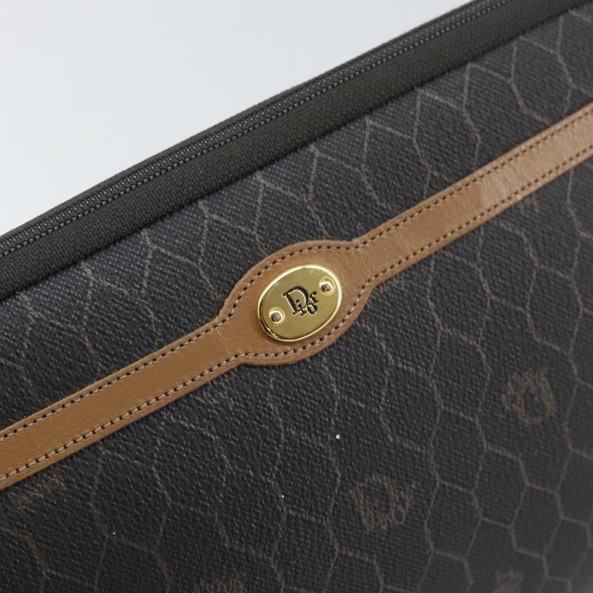 Christian Dior Honeycomb Canvas Pouch PVC Leather Black Auth ti3769